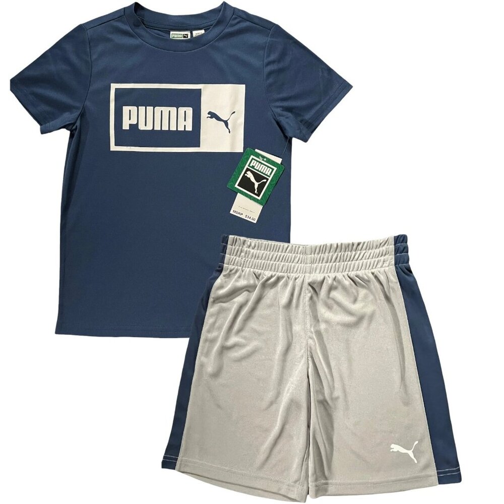 Puma Little Boys T-Shirt & Shorts Outfit Set Size 4 Blue-Gray Short Sleeves